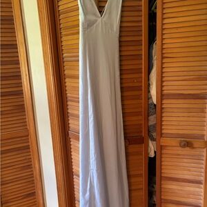 NWOT Tobi Light Blue Satin Plunge Neck Full Length Dress